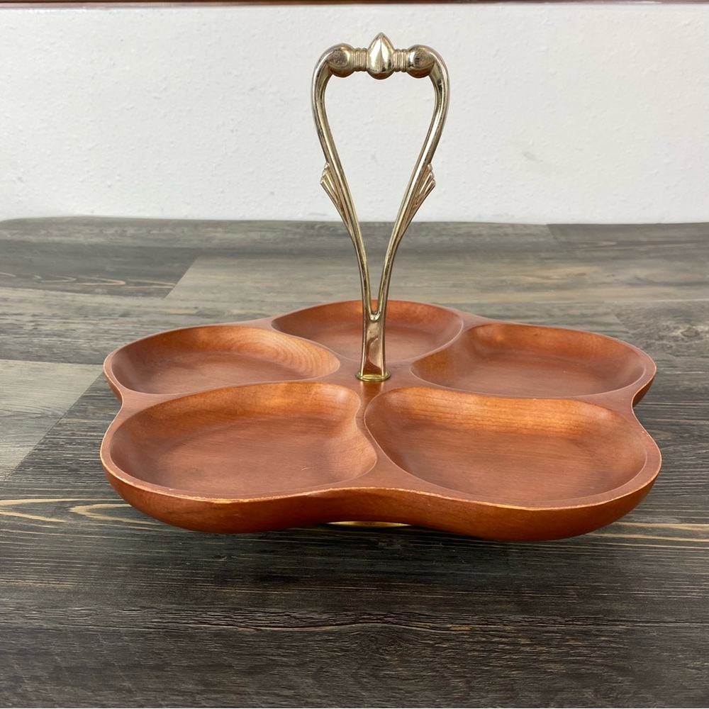 Vintage Kromex wooden divided serving dish